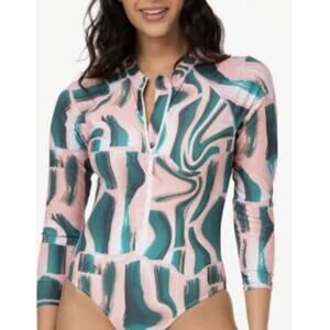 NEW Lively The Swim Paint Brush Multicolor Geometric One Piece Rashguard Size M